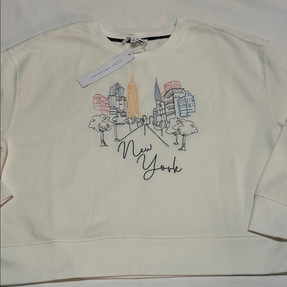Jane+Delancey Embroidered New York Graphic Sweatshirt Cream L NWT